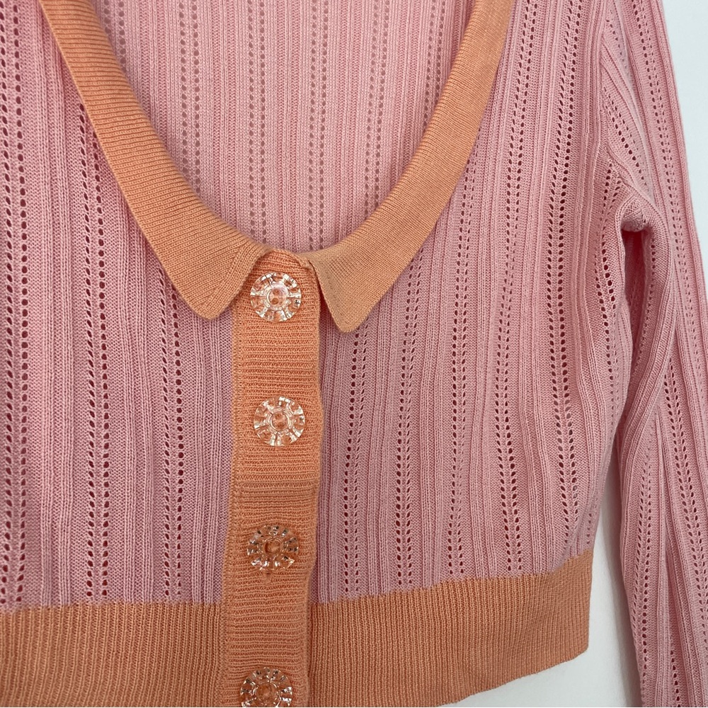 For Love & Lemons Phoebe Pointelle Knit Cropped Cardigan | Size M - Picture 5 of 9